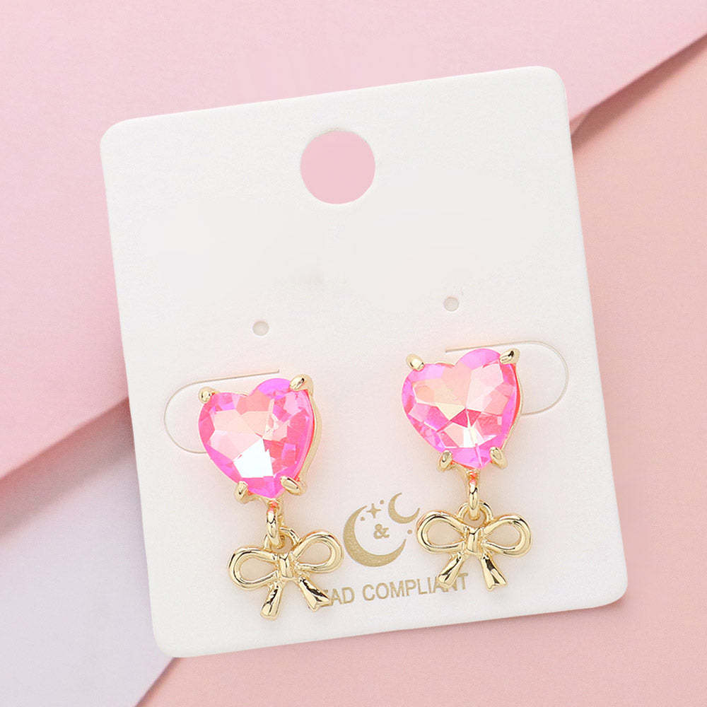 Pink Heart & Bow Earrings