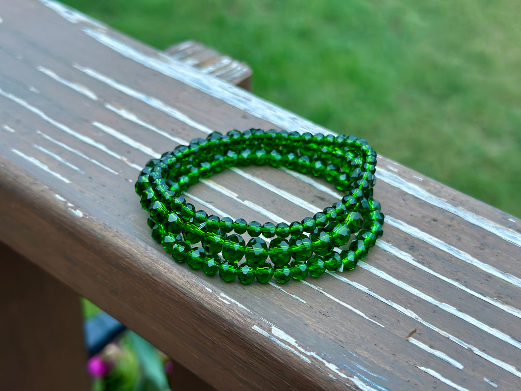 Green Crystal Beaded Bracelet Set