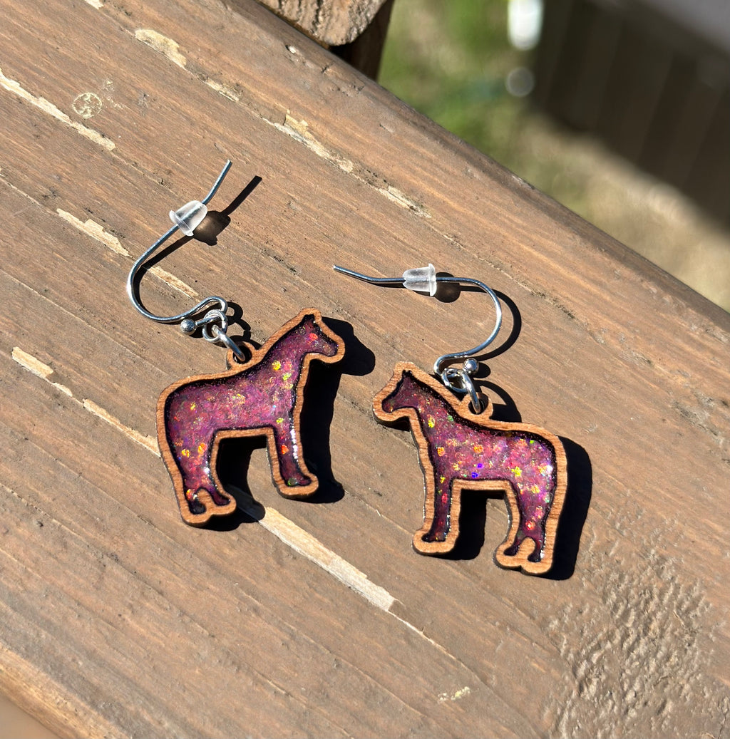 Mini Pink Horse Resin Earrings