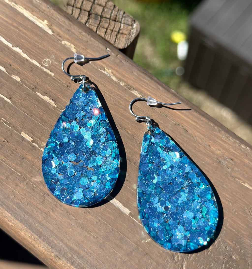 Icy Blue Confetti Drop Earrings