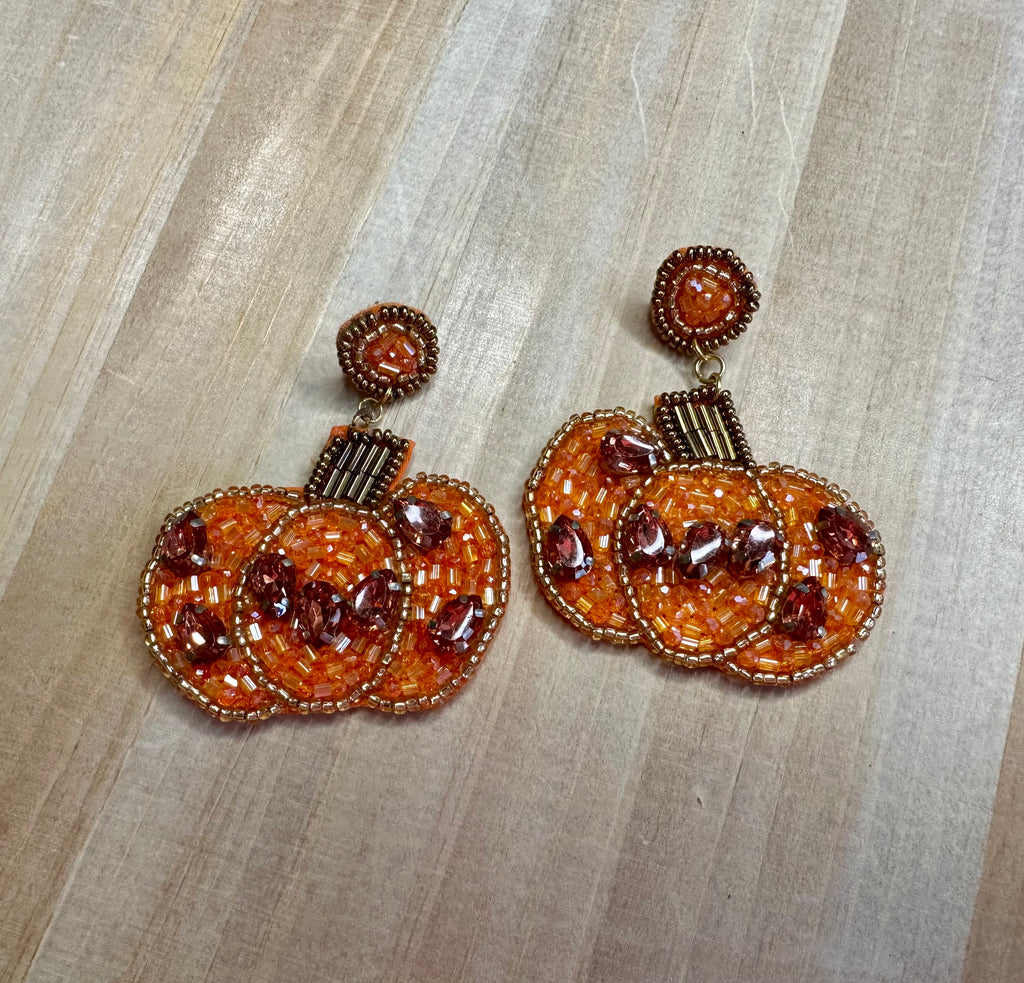 Rhinestone Pumpkin Beaded Earrings