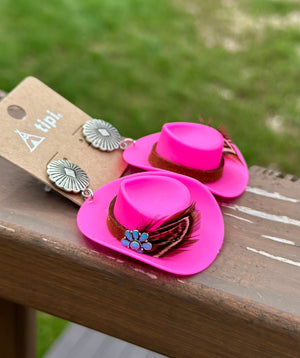 Pink Western Hat Earrings