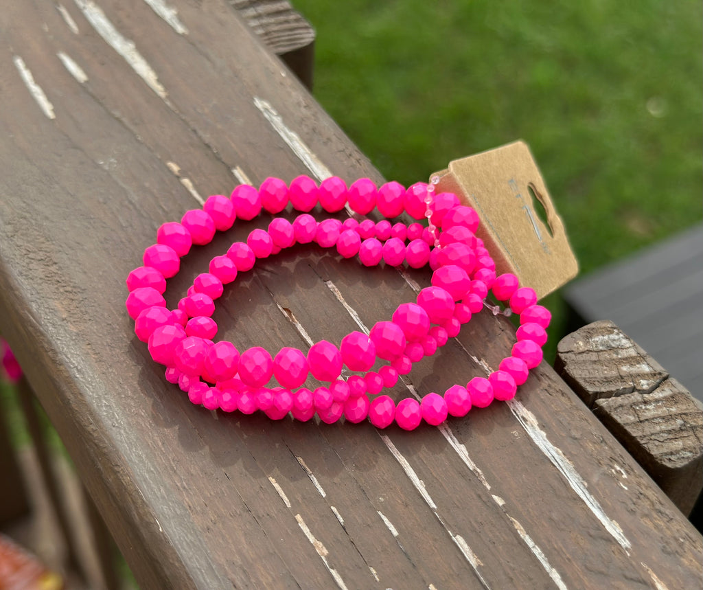 Hot Pink Beaded Bracelet Set