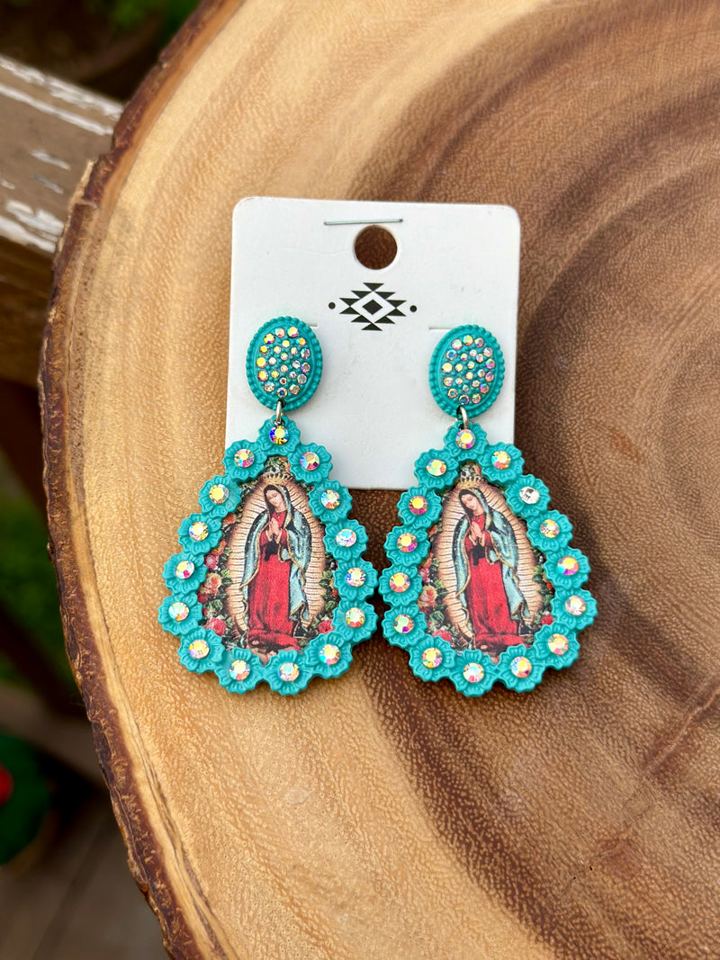 Turquoise La Virgen de Guadalupe Earrings