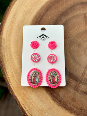 La Virgen de Guadalupe Pink Earring Set