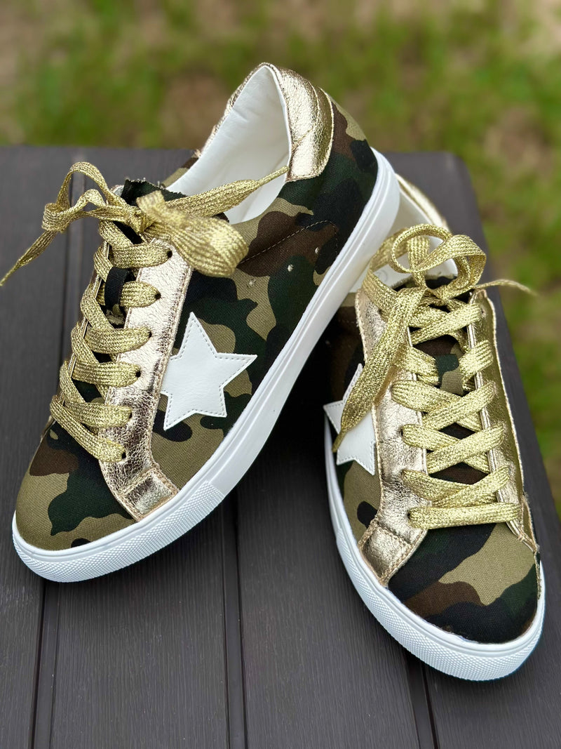 Gold Metallic Camouflage Tennis Shoes