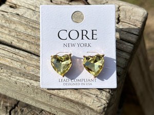 Yellow Heart Rhinestone Earrings