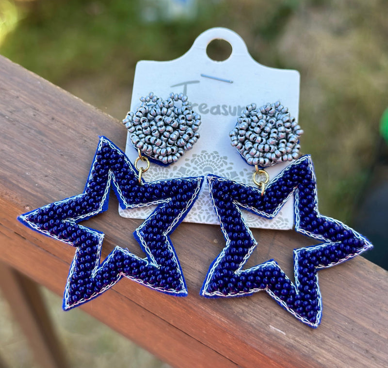 Blue Star Beaded Earrings