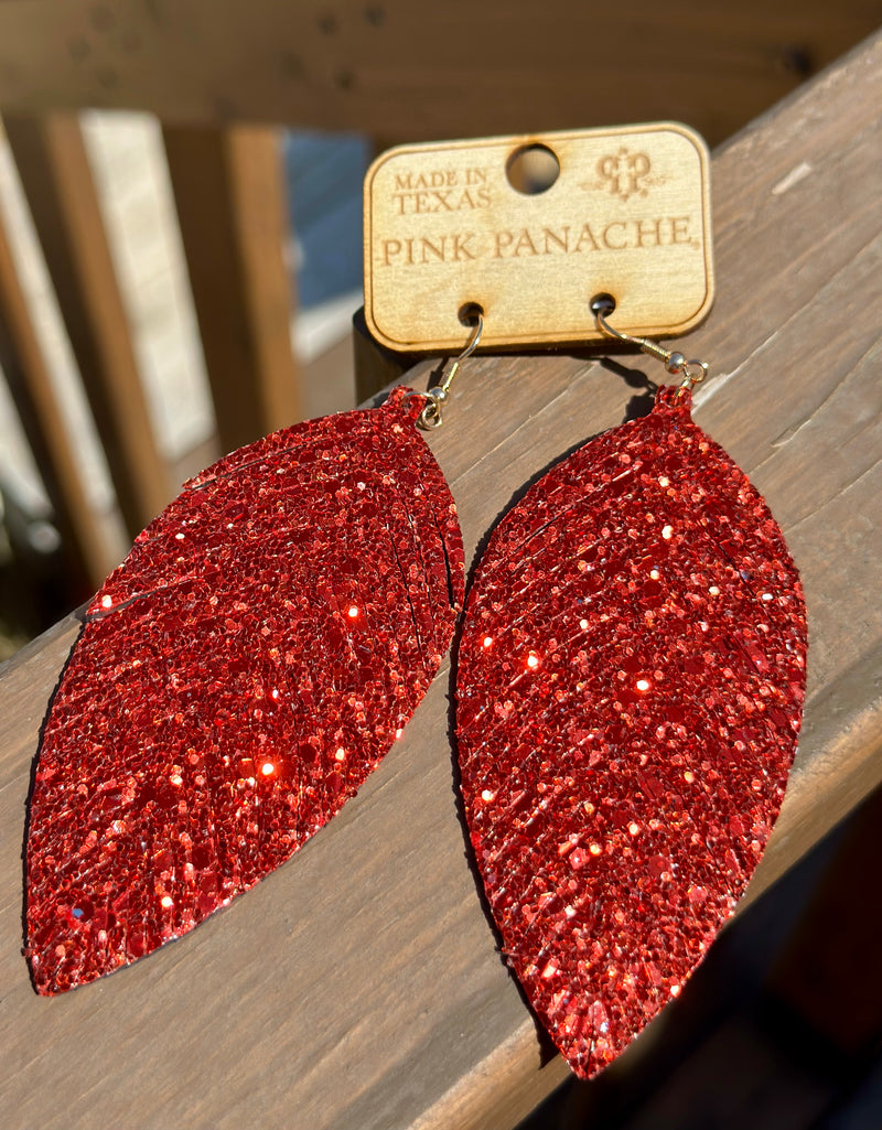 Holiday Red Glitter Faux Leather Earrings