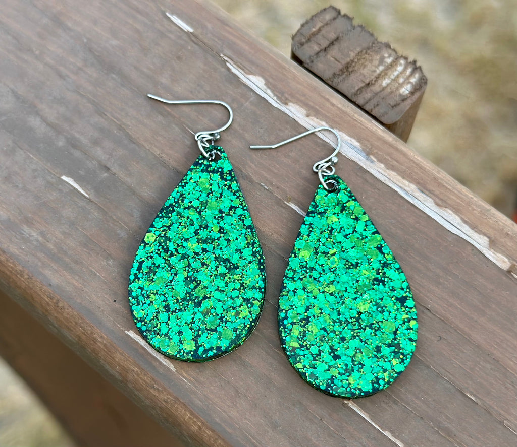Green Confetti Drop Earrings