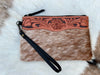 Tooled Leather & Cowhide Large Wristlet