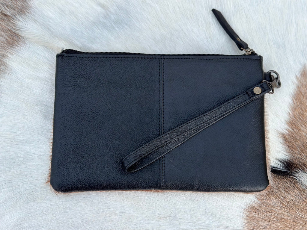 Tooled Leather & Cowhide Large Wristlet