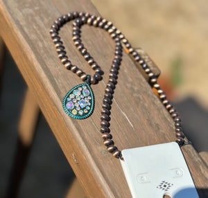 Antique Turquoise Rhinestone Pendant Necklace