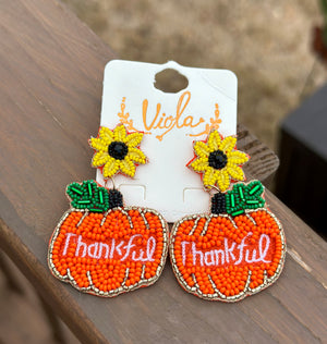 Thankful Pumpkin Beaded Earrings
