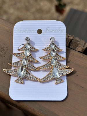 Rhinestone Christmas Tree Earrings