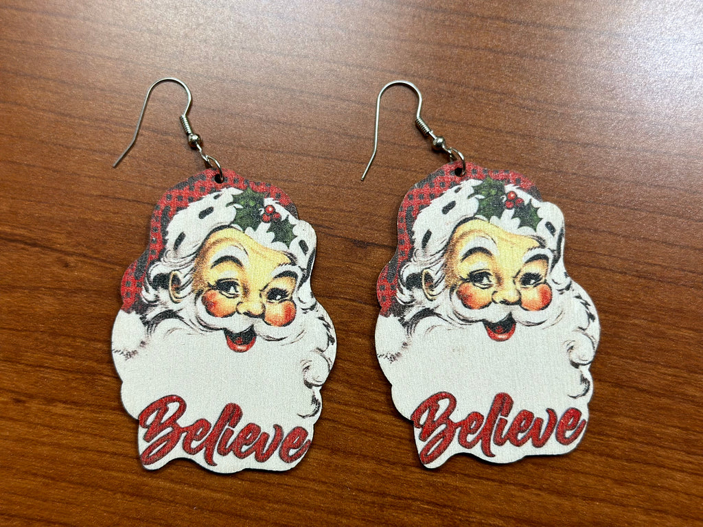 Believe (Classic Santa) Christmas Earrings