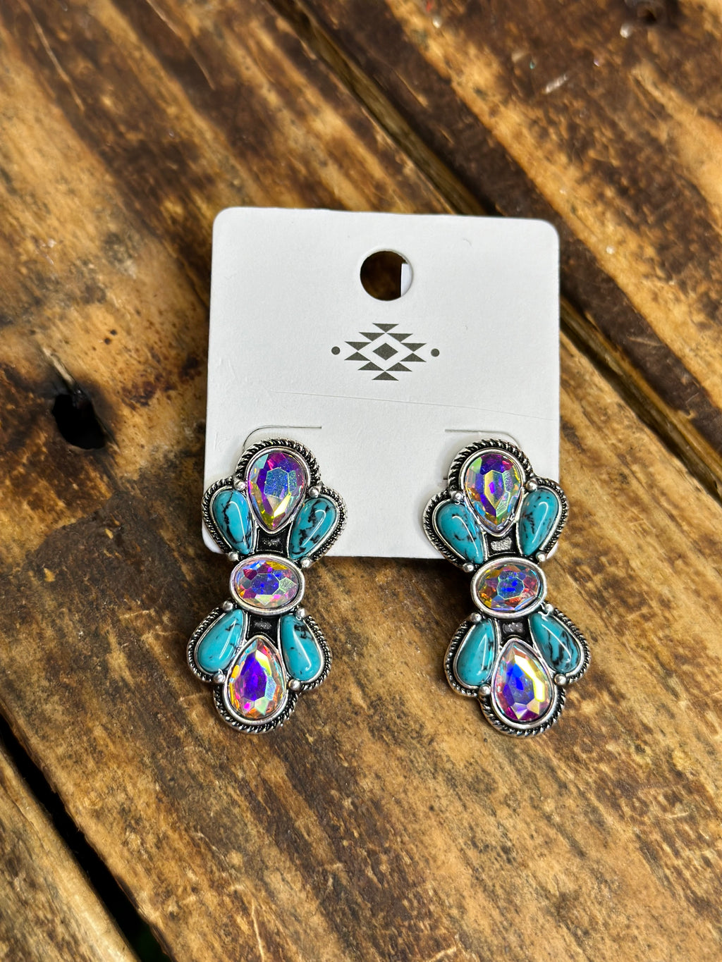 AB Crystal & Turquoise Blossom Drop Earrings