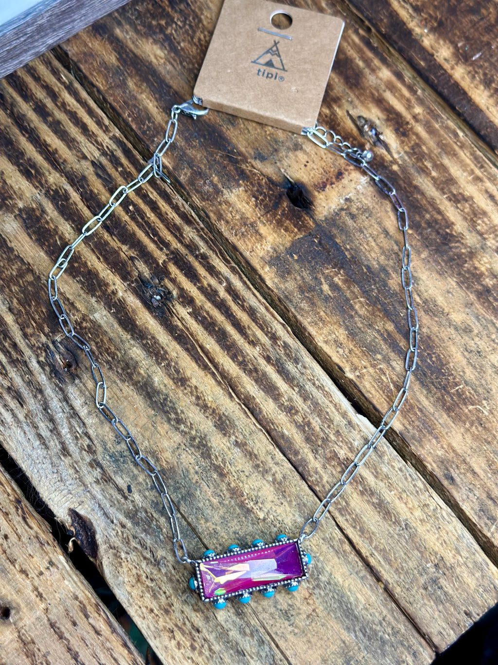 Iridescent Pink & Turquoise Paper Clip Necklace