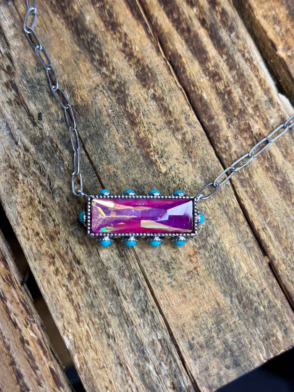 Iridescent Pink & Turquoise Paper Clip Necklace