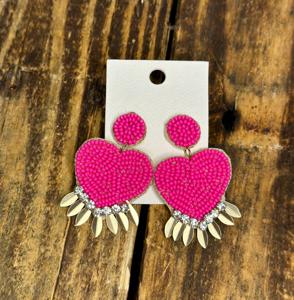 Be My Valentine Pink Heart Beaded Earrings