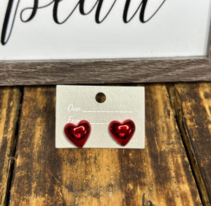 Metallic Red Heart Earrings