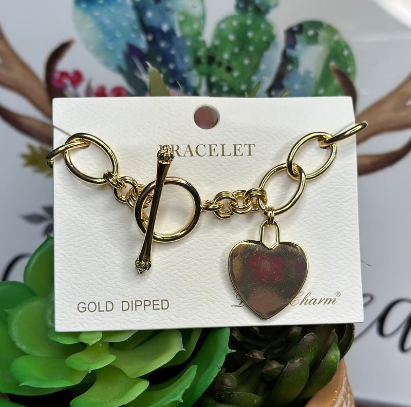 Heart Charm Bracelet with Toggle