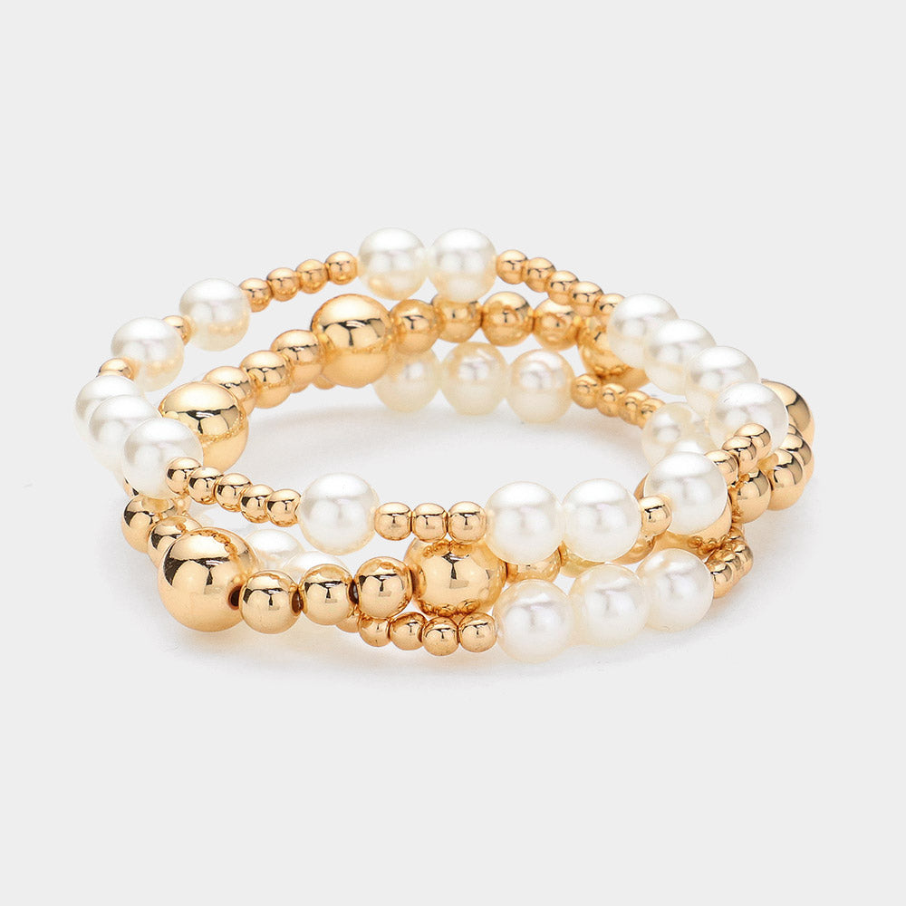 Pearl & Gold Beaded Bracelet Set