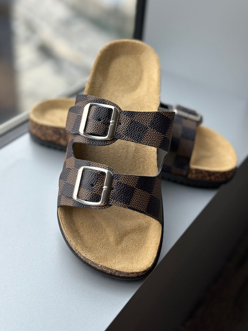 Checkered Buckle Sandals